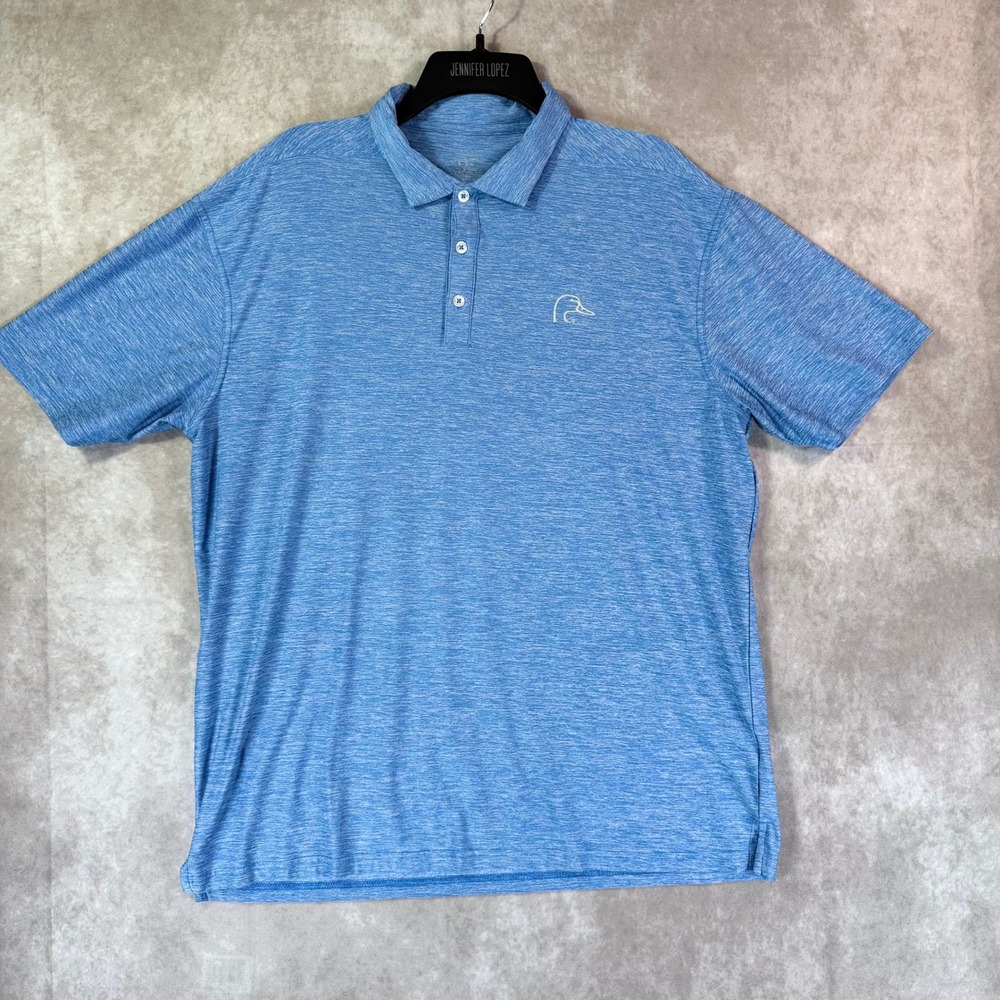 Ducks Unlimited Polo Shirt Men Large Blue Space Dye Stretch Short Sleeve Logo